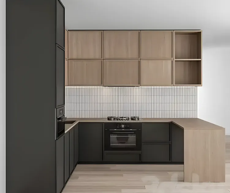 Kitchen modern black white with wood