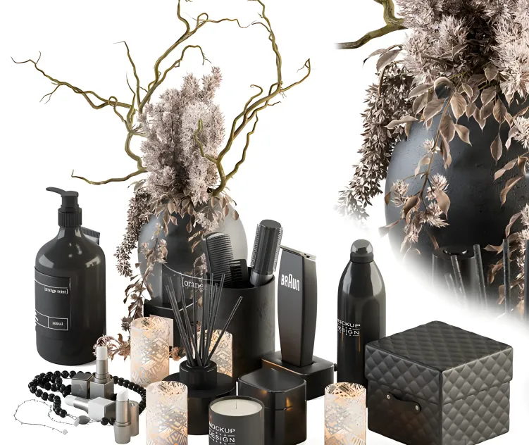 Bathroom accessory with dried plants set