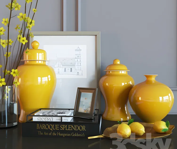 Decoration set yellow vases