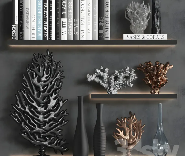 Decorative of coral books vases