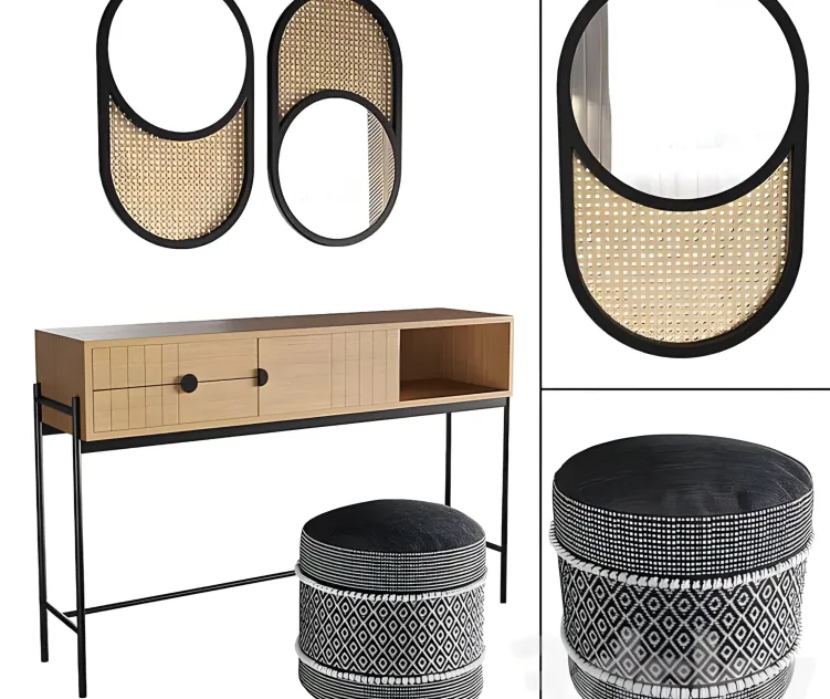 Clara console curico pouf waska mirror
