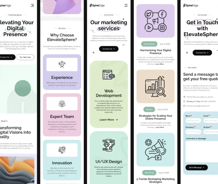 Elevatesphere marketing agency website template UI