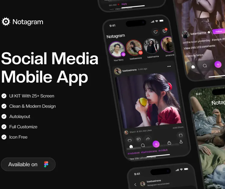 Notagram Social Media Mobile App UI KIT