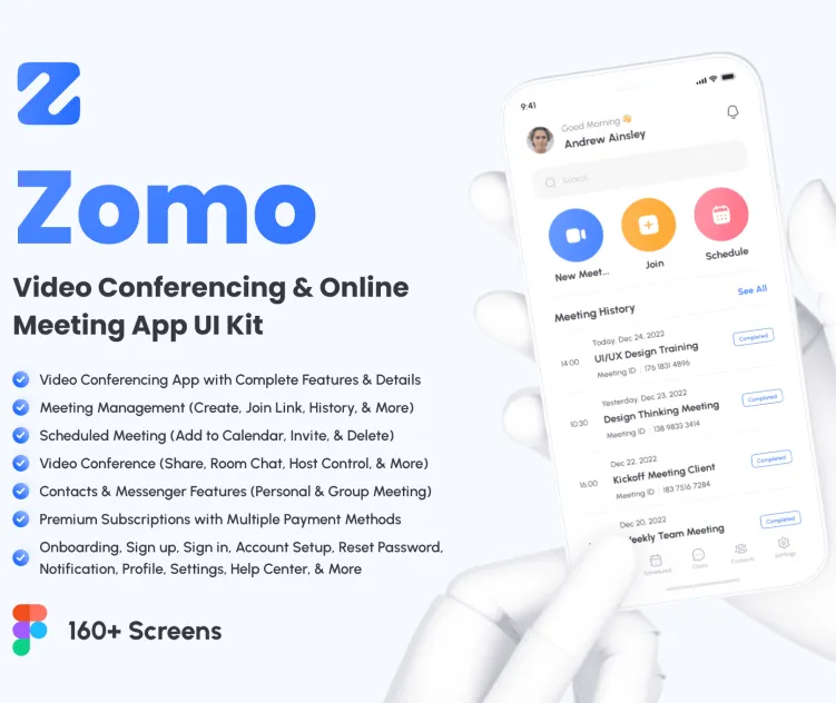 Zomo Video Conferencing Online Meeting App UI Kit