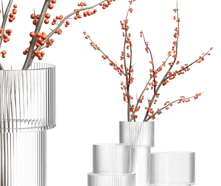 H m glass vases with red berry branch