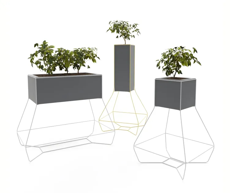 Halful plastic vase with a metal frame