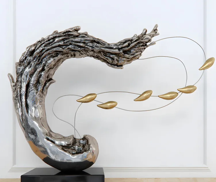 Abstract resin sculpture with birds