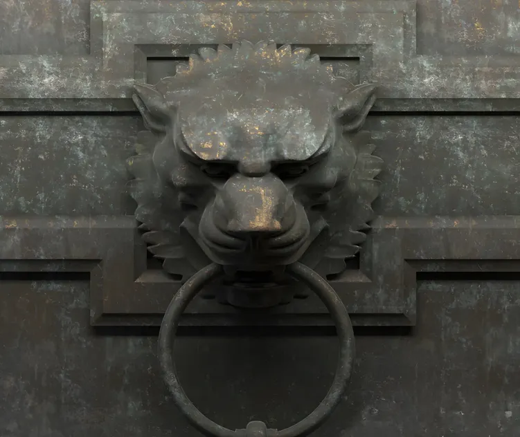 Ancient door handle in the form of a lion