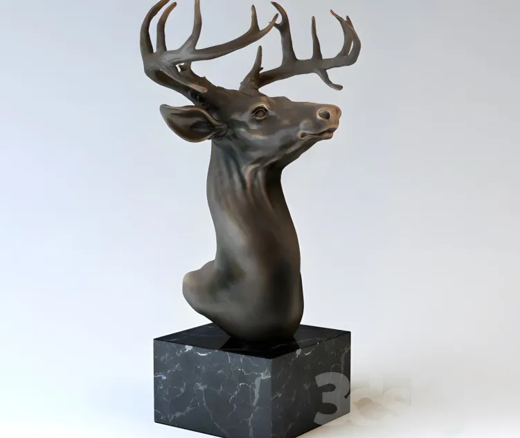 Bronze sculpture head of a deer