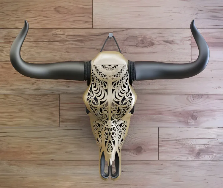 Carved cow skull