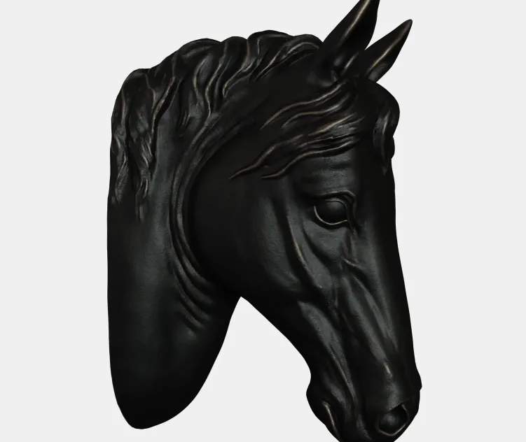 Large black horse head wall sculpture