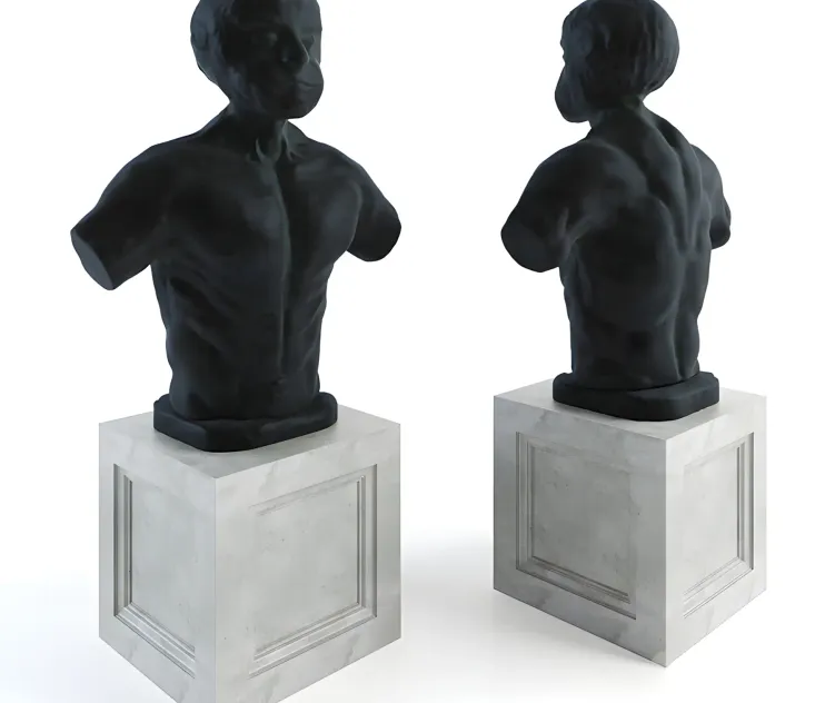 Sculpture human metal bust with base