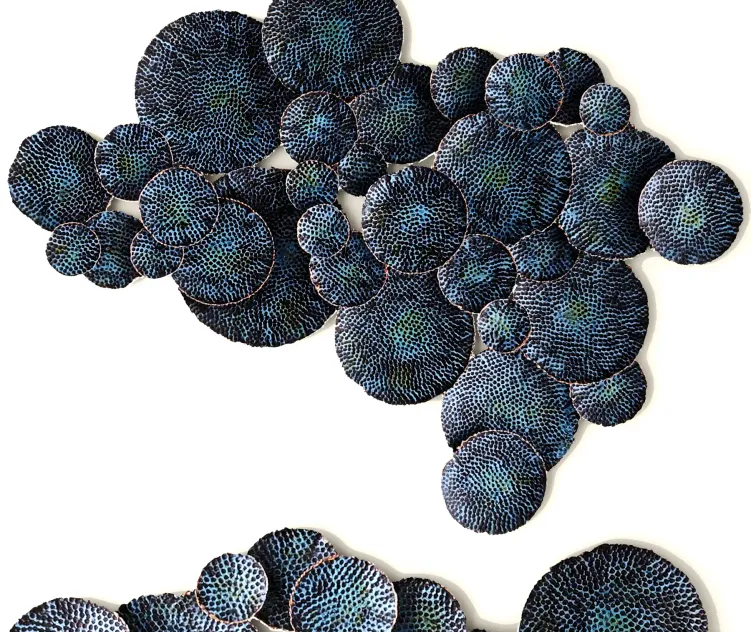 Teal hammered wall