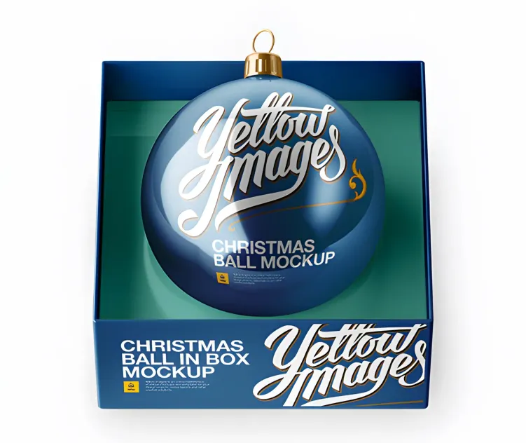 Metallic Christmas Ball in Paper Box High Angle