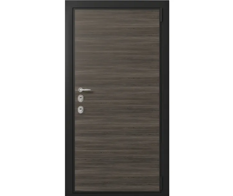 Door entrance metal with wooden decorative plate