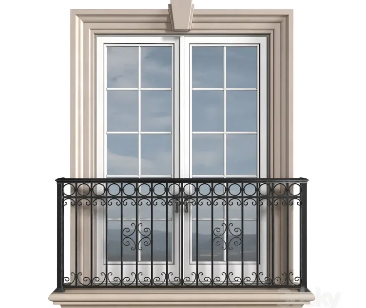 Classical front window with a french balcony