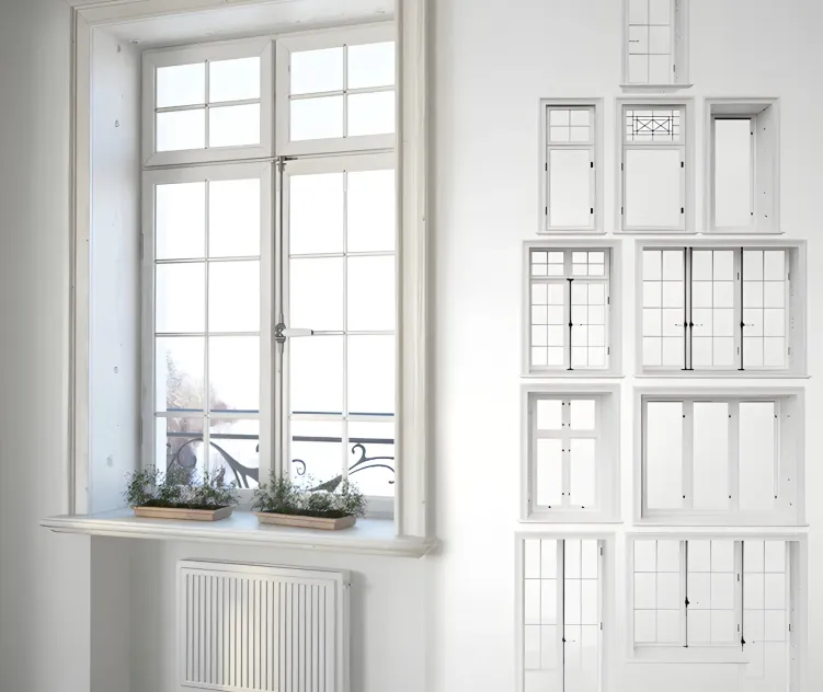 Set classical windows with decor