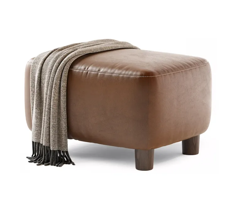Teddy Leather Club Ottoman Sesame