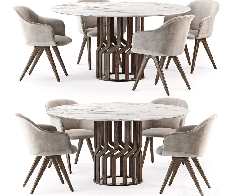 Potocco Intreccio table Lyz wood armchair
