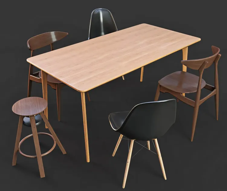 Set of table chairs