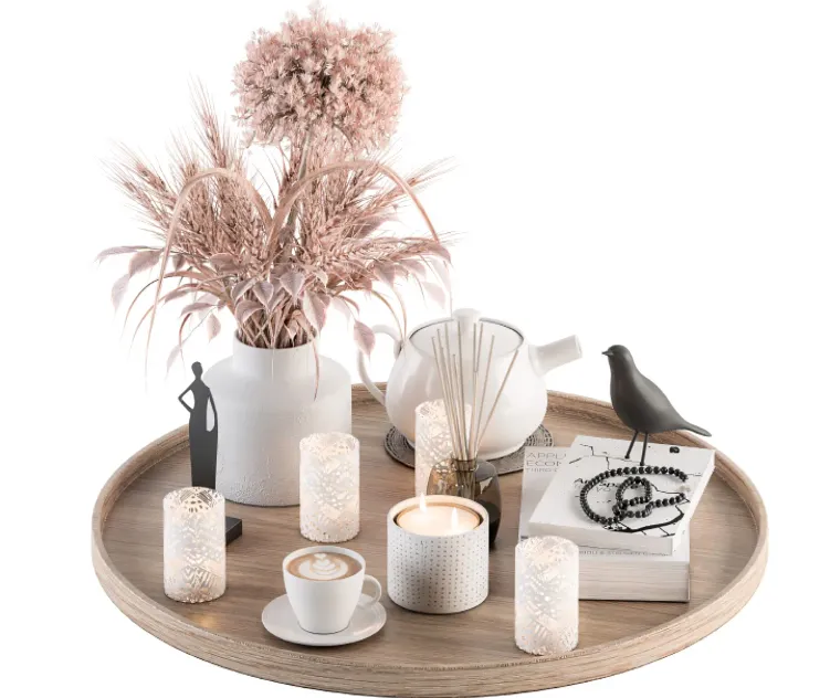 Wood Pink Decorative Set with Wheat Set