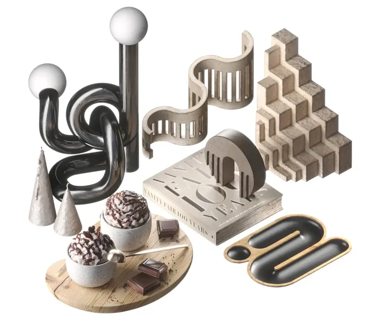 Decorative set geometric shapes with coffee