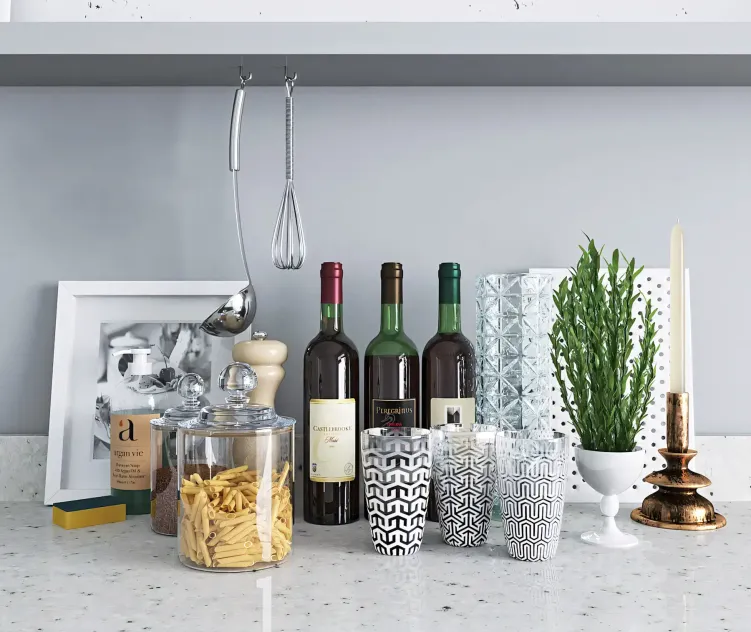 Decor for the kitchen with bottles of wine