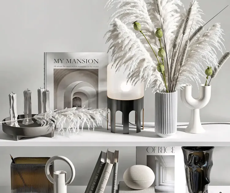Decorative set for shelves with mixed bouquet