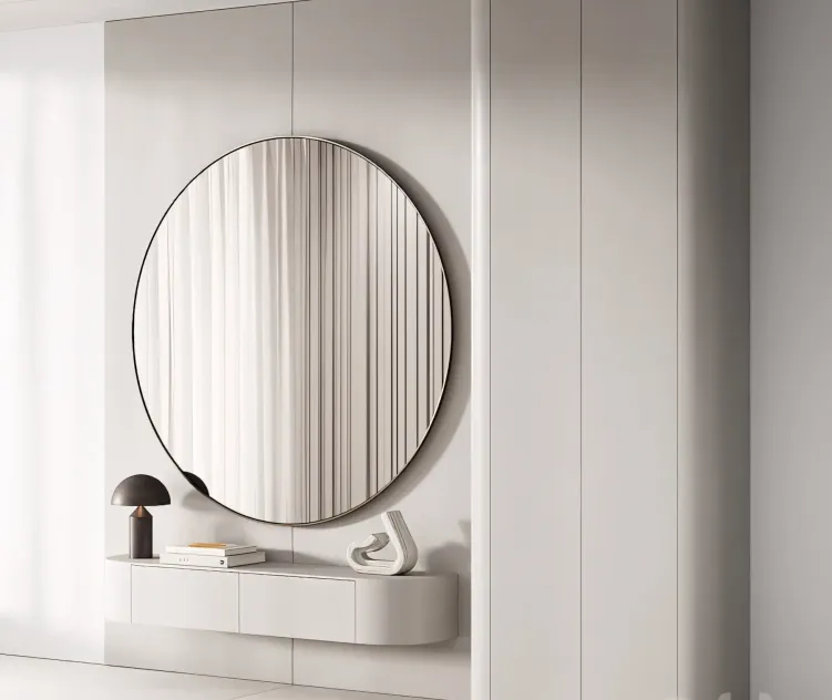 Hallway Zone Minimal Modern With Circle Mirror