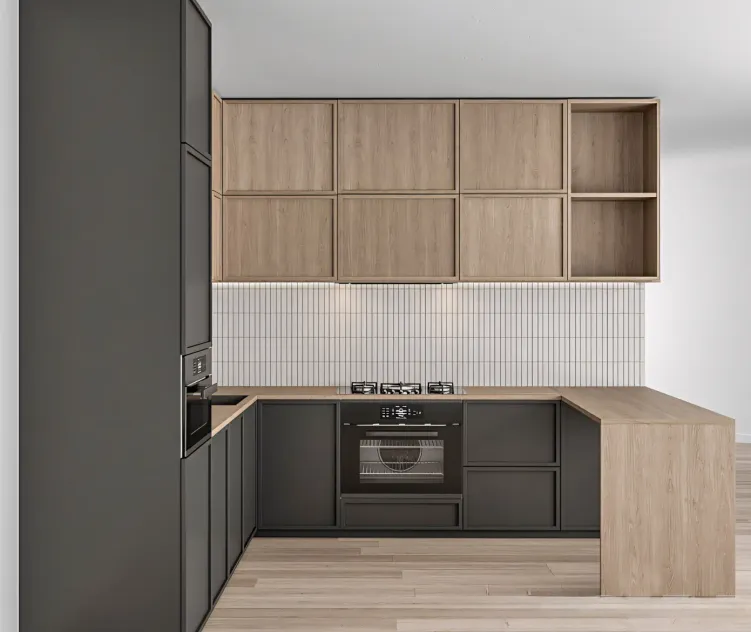 Kitchen Modern Black White with Wood