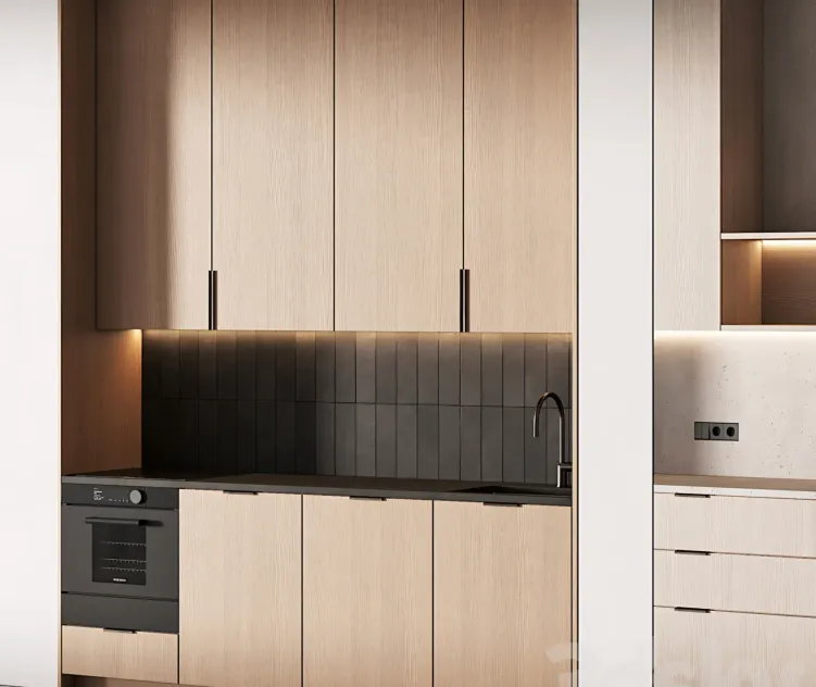 Modern Kitchen Mini Kitchen Wood Japandi in Options