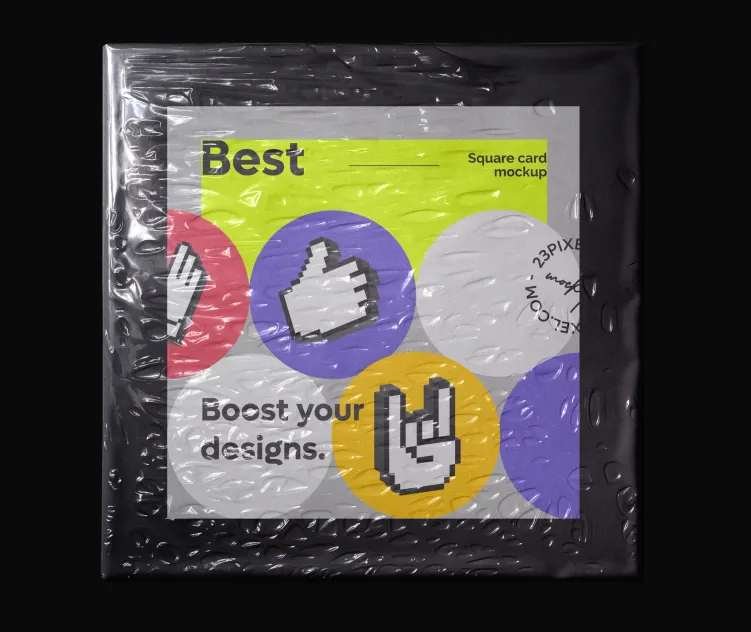 Square card with plastic bag